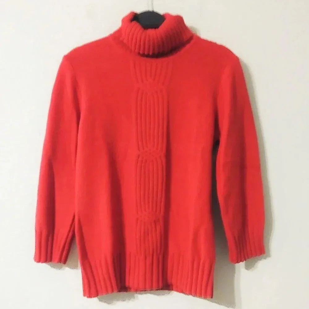 Rafaella Red Cable Knit Turtle Neck Sweater